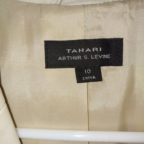 Tahari 100% Leather Blazer/Jacket Scalloped Trim Size 10 Cream - Picture 3 of 13